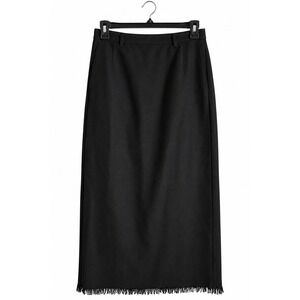 Eddie Bauer Black Wool Blend Maxi Skirt 6 Fringe Hem Lined Dark Academia